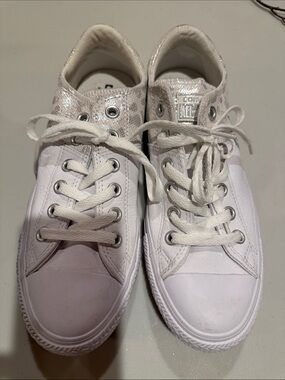 Converse Women's White Low-Top Sneakers with Shimmer Snake Accent